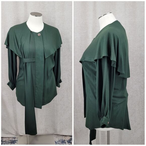 Christie of California Vintage Dark Green Capelet Blouse Renaissance Fairycore - Picture 9 of 15